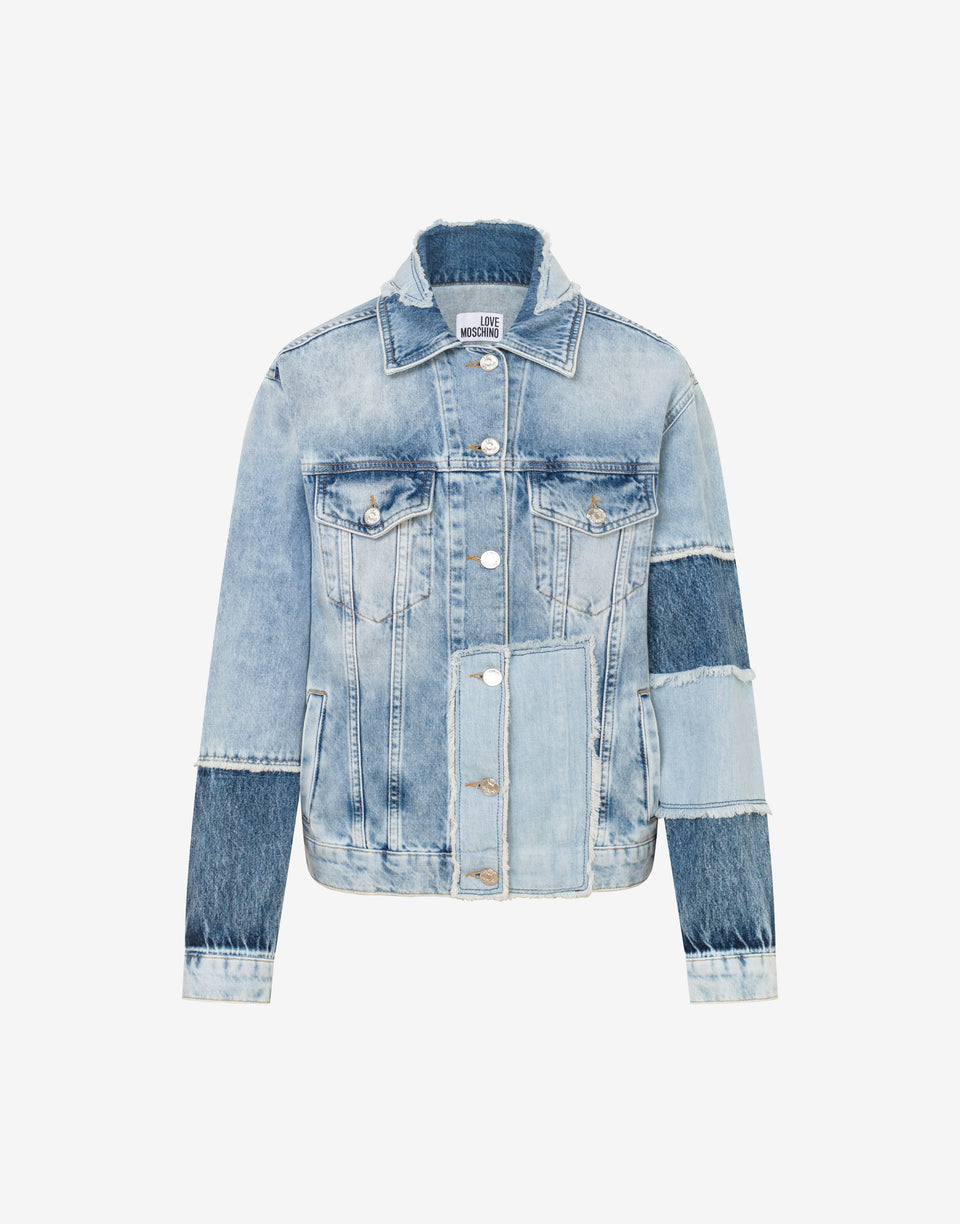 Patchwork Denim Jacket Azure Love Moschino 0