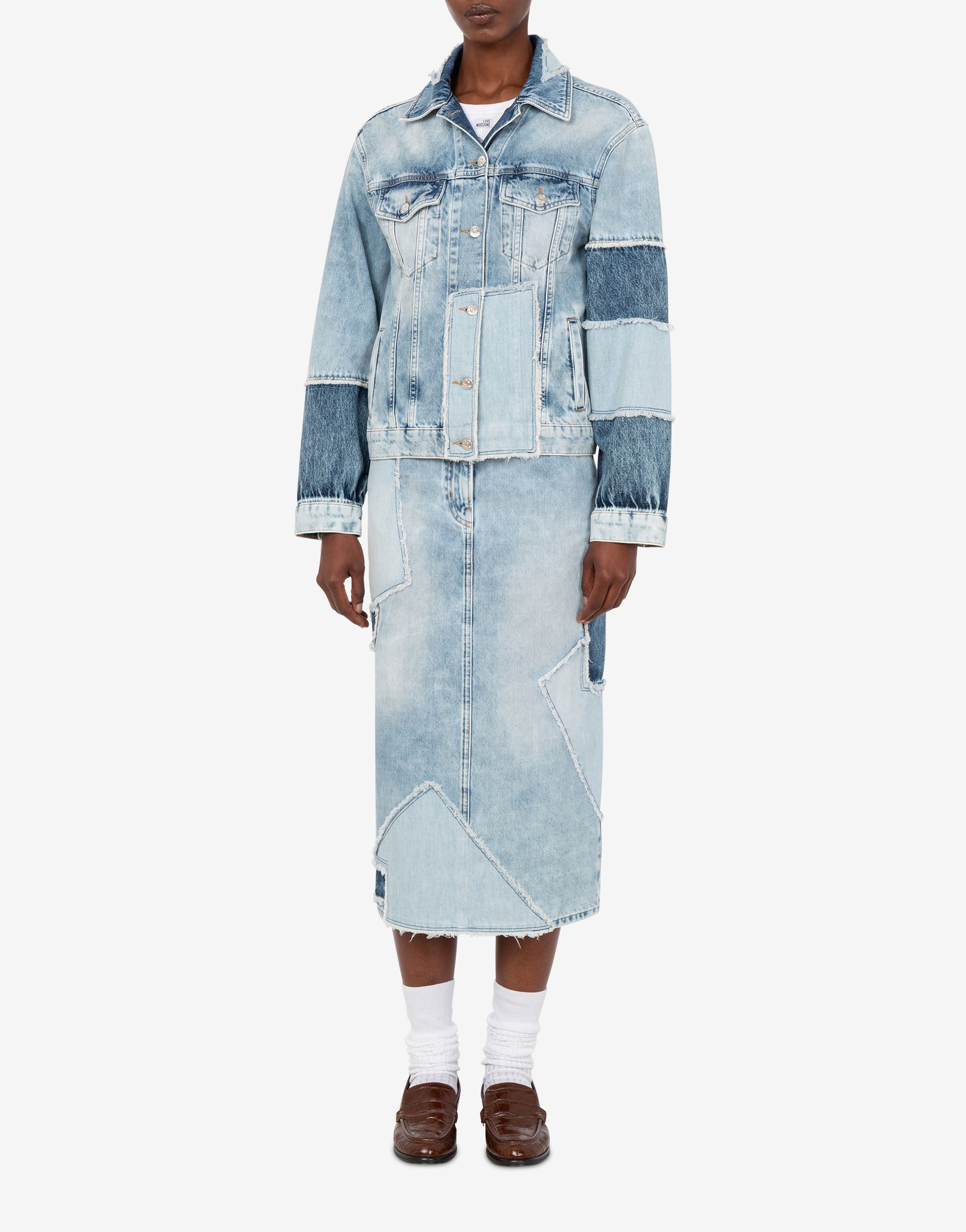 MOSCHINO JEANS パッチワーク柄 テーラードジャケット 総柄 Y2K Patchwork Denim Jacket Love Moschino | Moschino