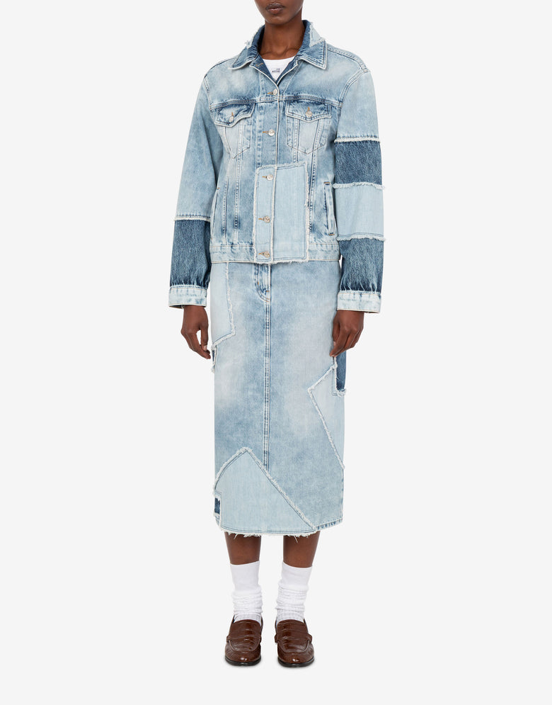 Patchwork Denim Jacket Azure Love Moschino 2