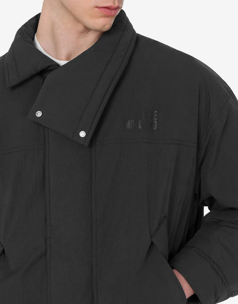 Long, lightweight nylon down jacket Black Love Moschino 3
