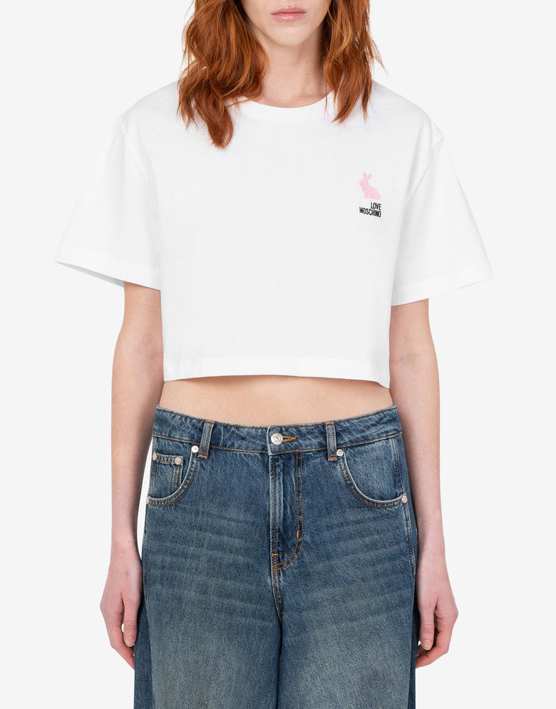 Embroidered cotton jersey T-shirt White Love Moschino 2