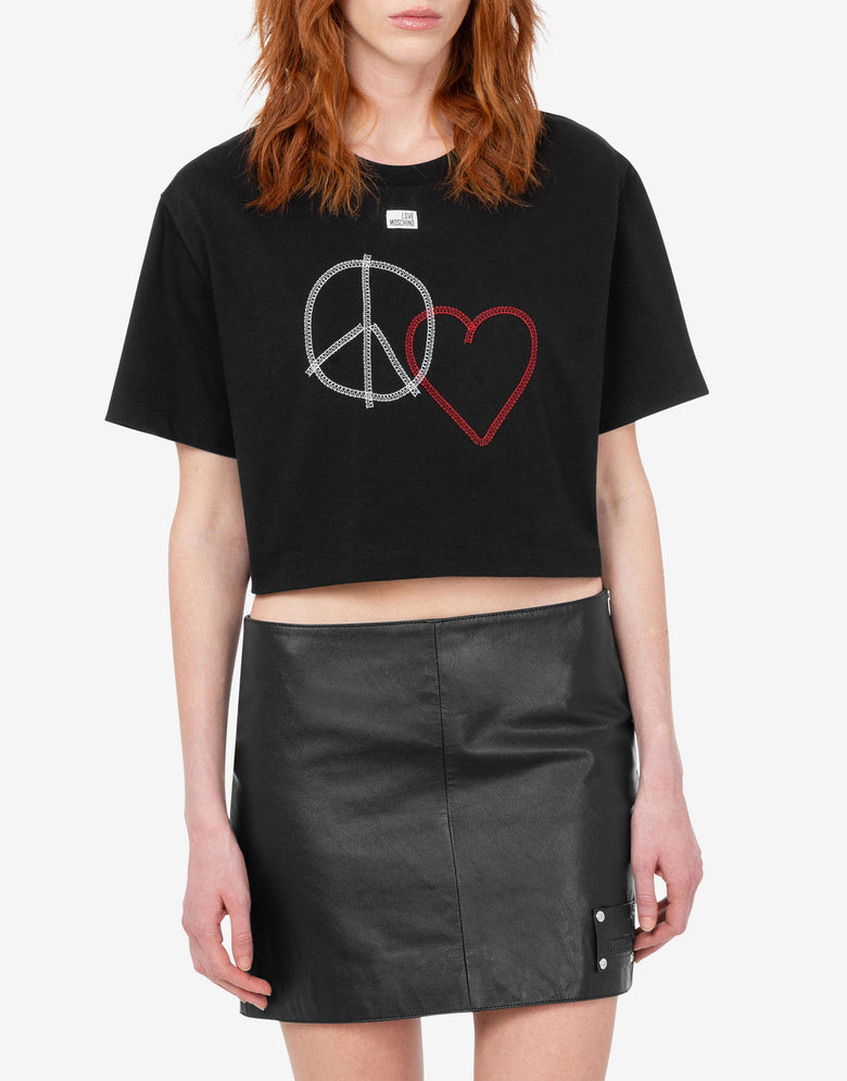 Embroidered cotton jersey T-shirt Black Love Moschino 2