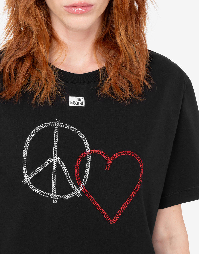 Embroidered cotton jersey T-shirt Black Love Moschino 4