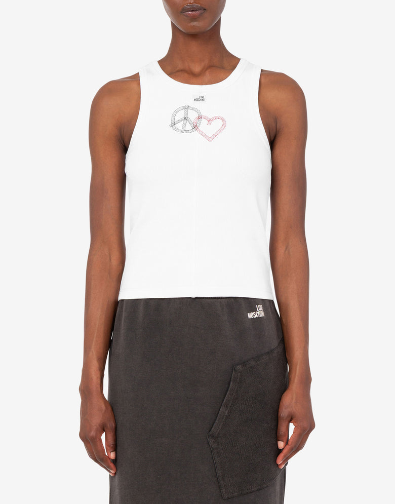 Top de algodón elástico bordado Blanco Love Moschino 2
