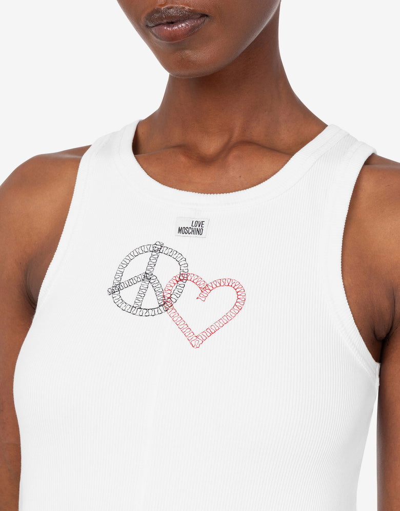 Top de algodón elástico bordado Blanco Love Moschino 4