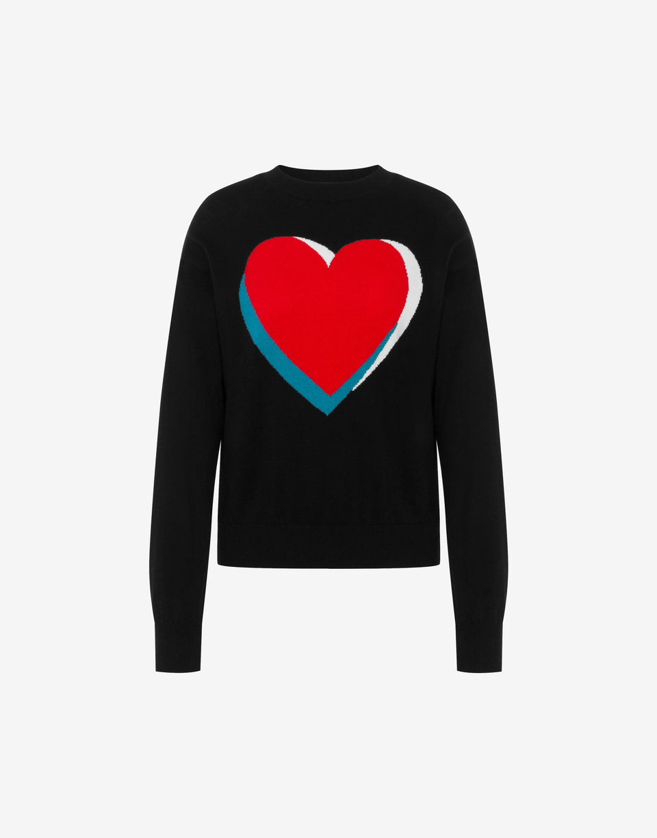 Inlaid cotton and cashmere sweater Black Love Moschino 0