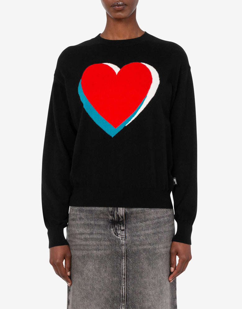 Inlaid cotton and cashmere sweater Black Love Moschino 2