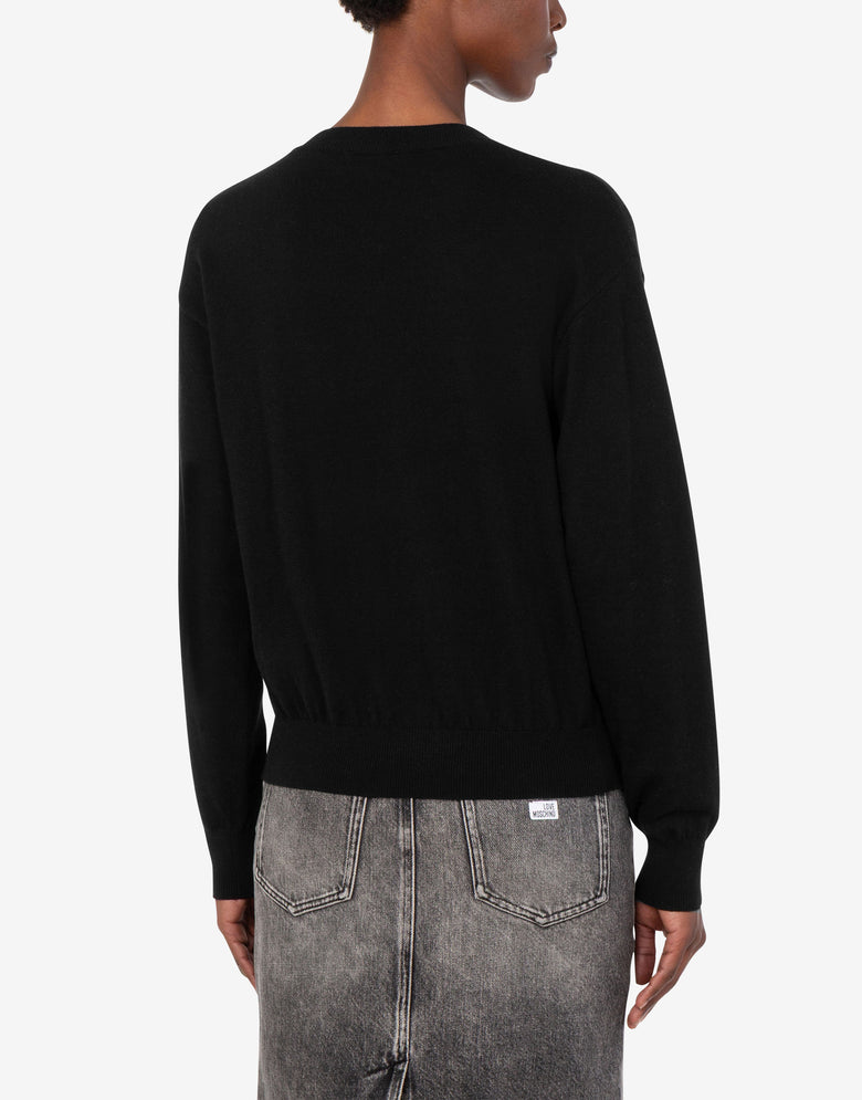 Inlaid cotton and cashmere sweater Black Love Moschino 3