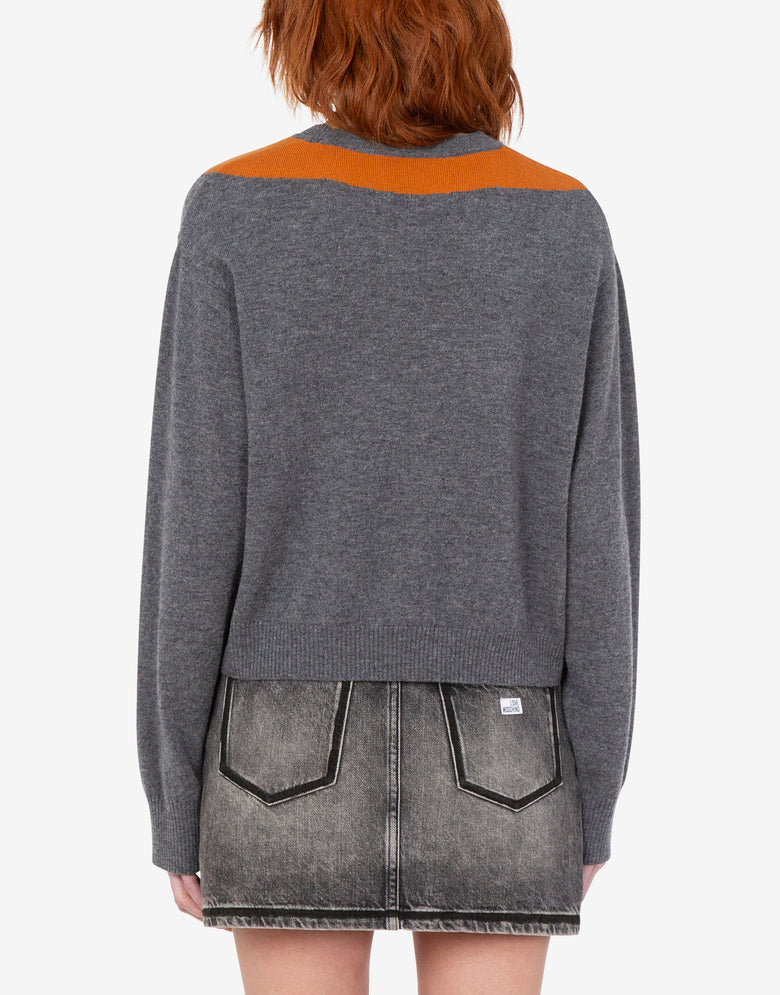 Inlaid wool sweater Grey Love Moschino 3