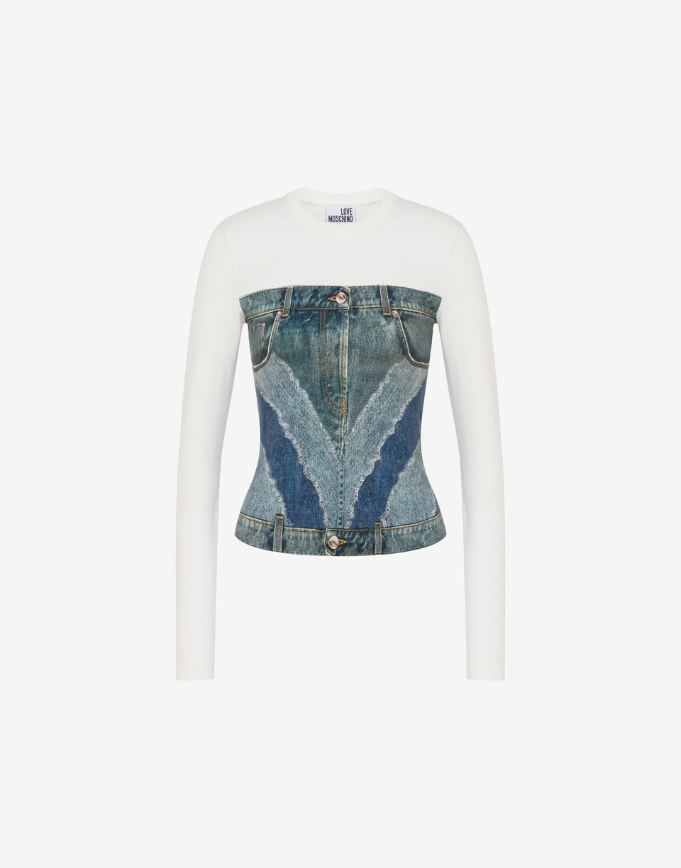 Camiseta estampada de jersey de algodón elástico Celeste Love Moschino 0
