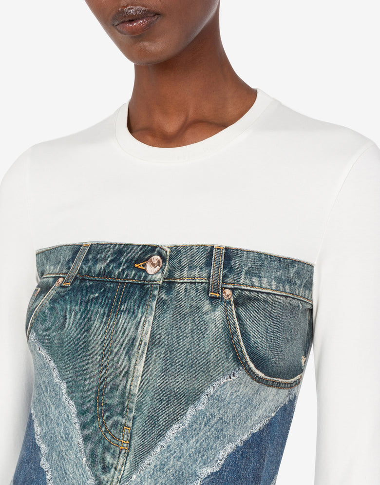 Camiseta estampada de jersey de algodón elástico Celeste Love Moschino 4