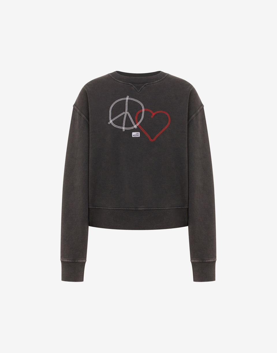 Sudaderas de algodón bordadas Negro Love Moschino 0