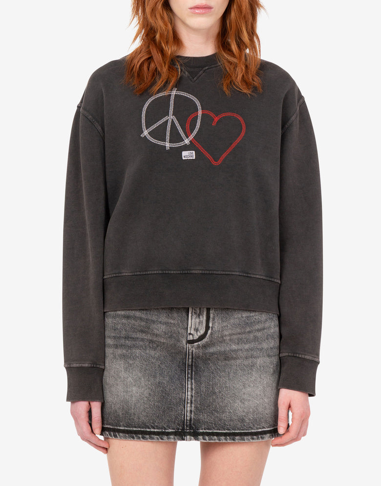 Sudaderas de algodón bordadas Negro Love Moschino 2