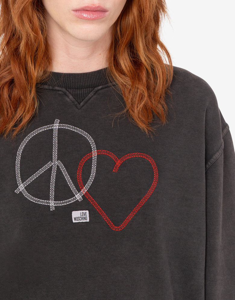 Sudaderas de algodón bordadas Negro Love Moschino 4