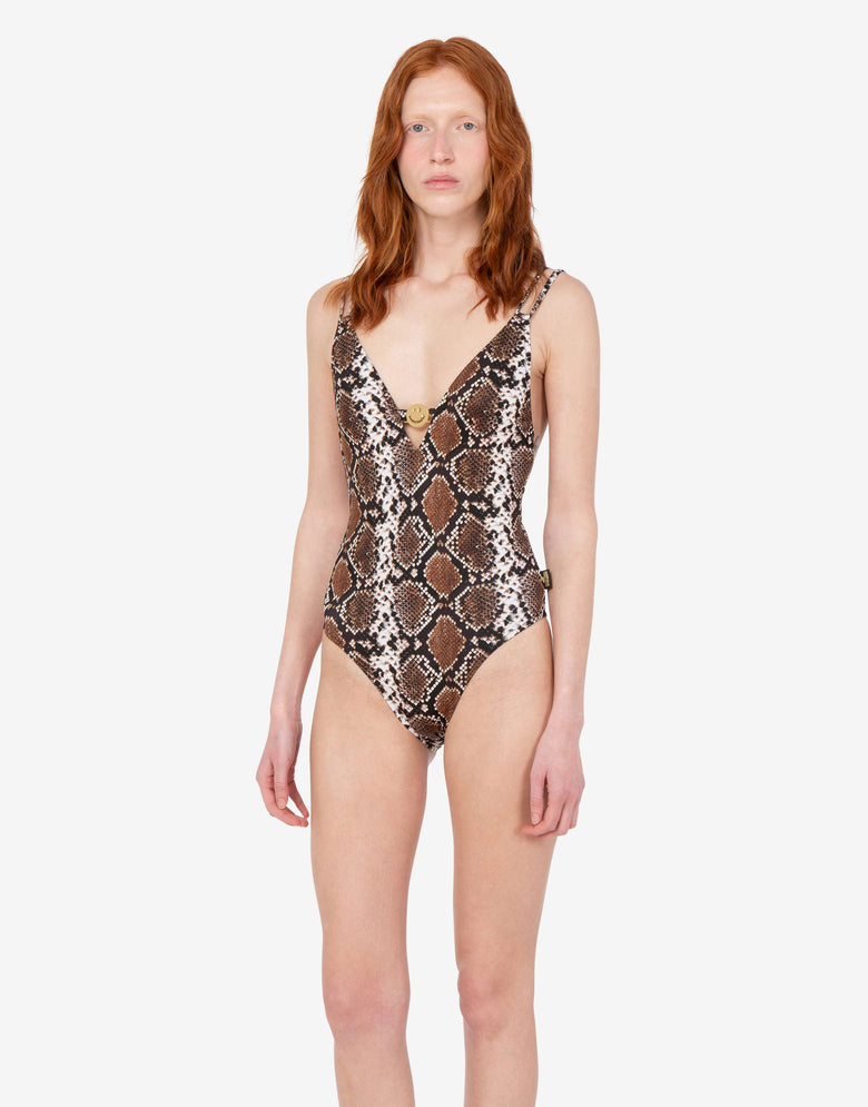 Printed Lycra one-piece swimsuit Black Moschino 1