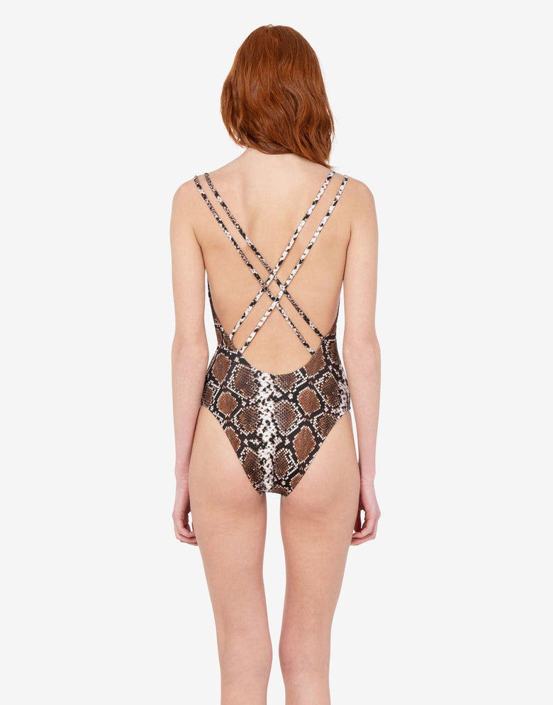 Printed Lycra one-piece swimsuit Black Moschino 2