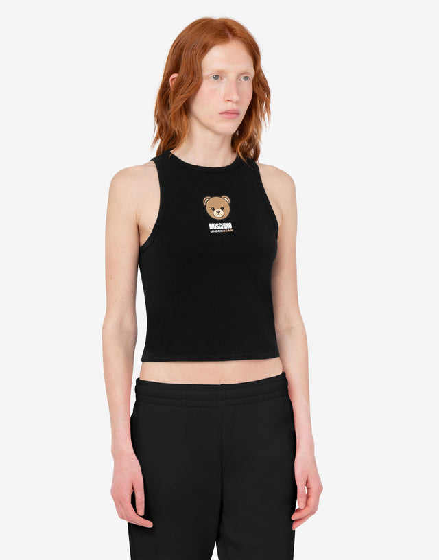 Top de jersey de algodón elástico con estampado Moschino Teddy Bear Black Moschino 1
