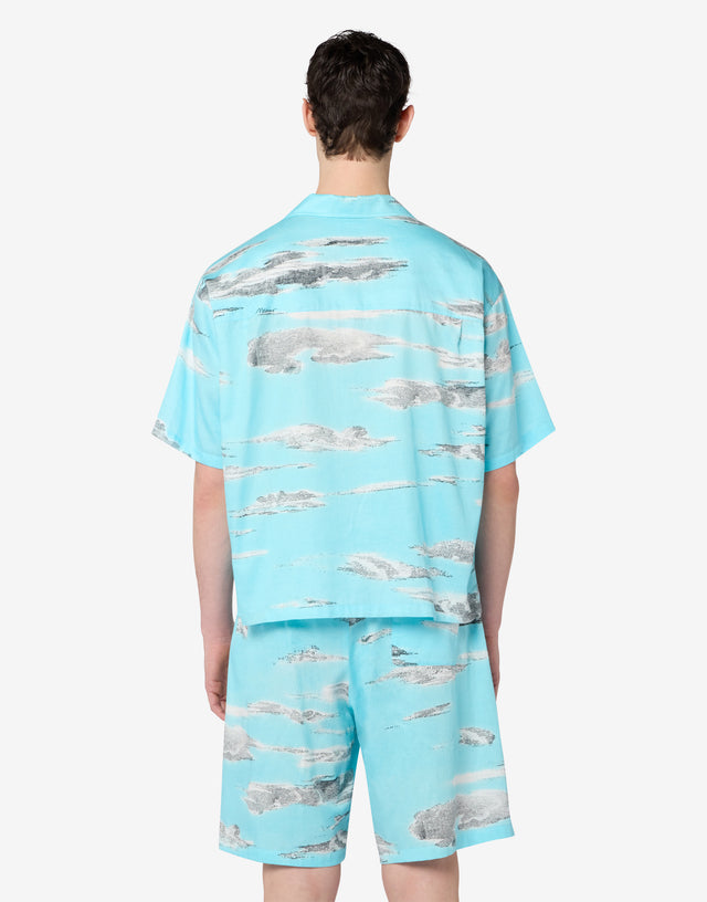 Archive Clouds Cotton Poplin Shirt Turquoise Moschino 1