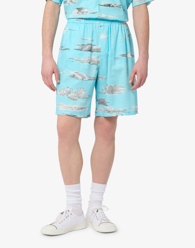 Archive Clouds Cotton Poplin Bermuda Shorts Turquoise Moschino 0