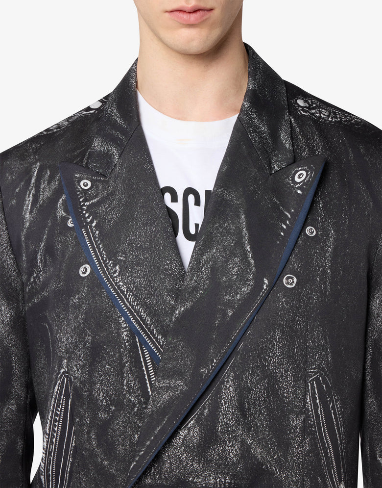 印花棉斜纹布双排扣夹克 灰色 Moschino 2