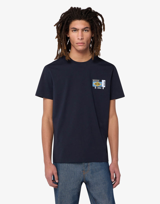 Embroidered cotton jersey T-shirt Blue Moschino 0