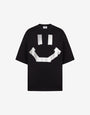 Camiseta de jersey de algodón orgánico negro con estampado Smiley® en estilo «trompe-l'œil» con efecto de cinta adhesiva