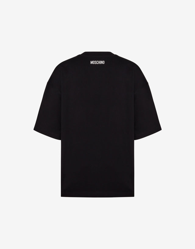 Black organic cotton jersey T-shirt with a Smiley® trompe-l'œil print featuring a tape-like effect Black Moschino 1
