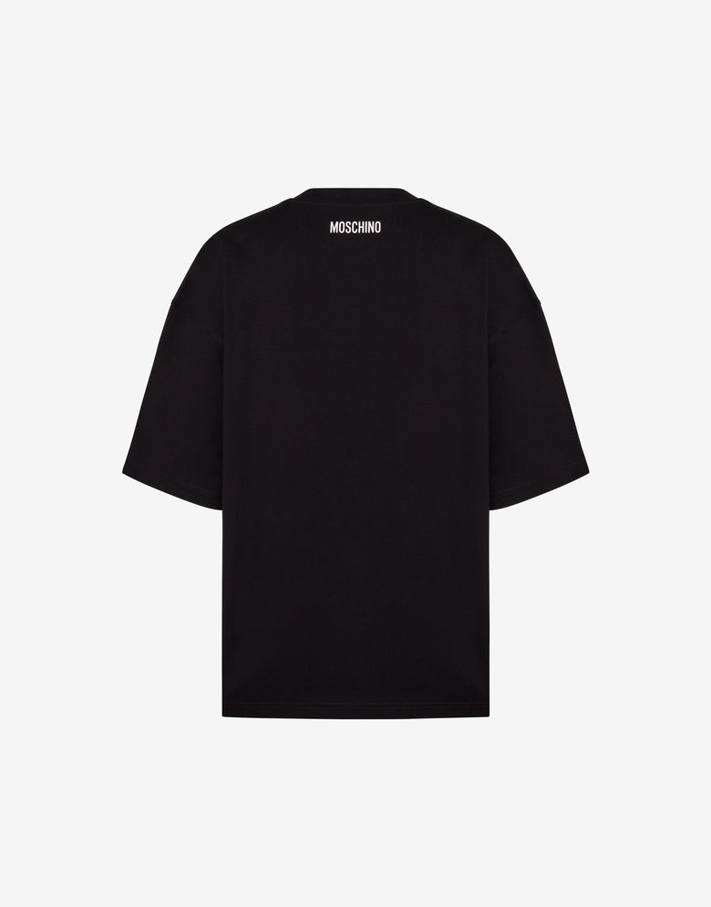 Camiseta de jersey de algodón orgánico negro con estampado Smiley® en estilo «trompe-l'œil» con efecto de cinta adhesiva Negro Moschino 1