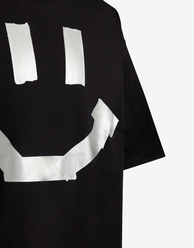 Camiseta de jersey de algodón orgánico negro con estampado Smiley® en estilo «trompe-l'œil» con efecto de cinta adhesiva Negro Moschino 2