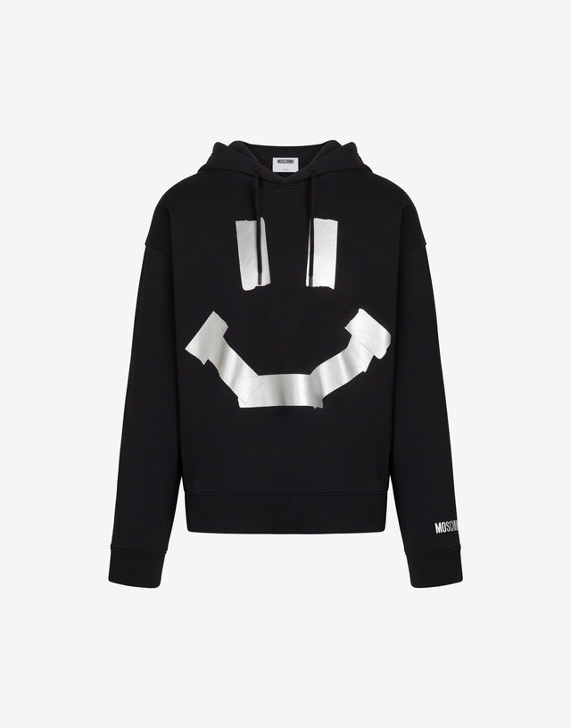 Black organic cotton sweatshirt with a trompe-l'œil Smiley® print featuring a tape-like effect Black Moschino 0