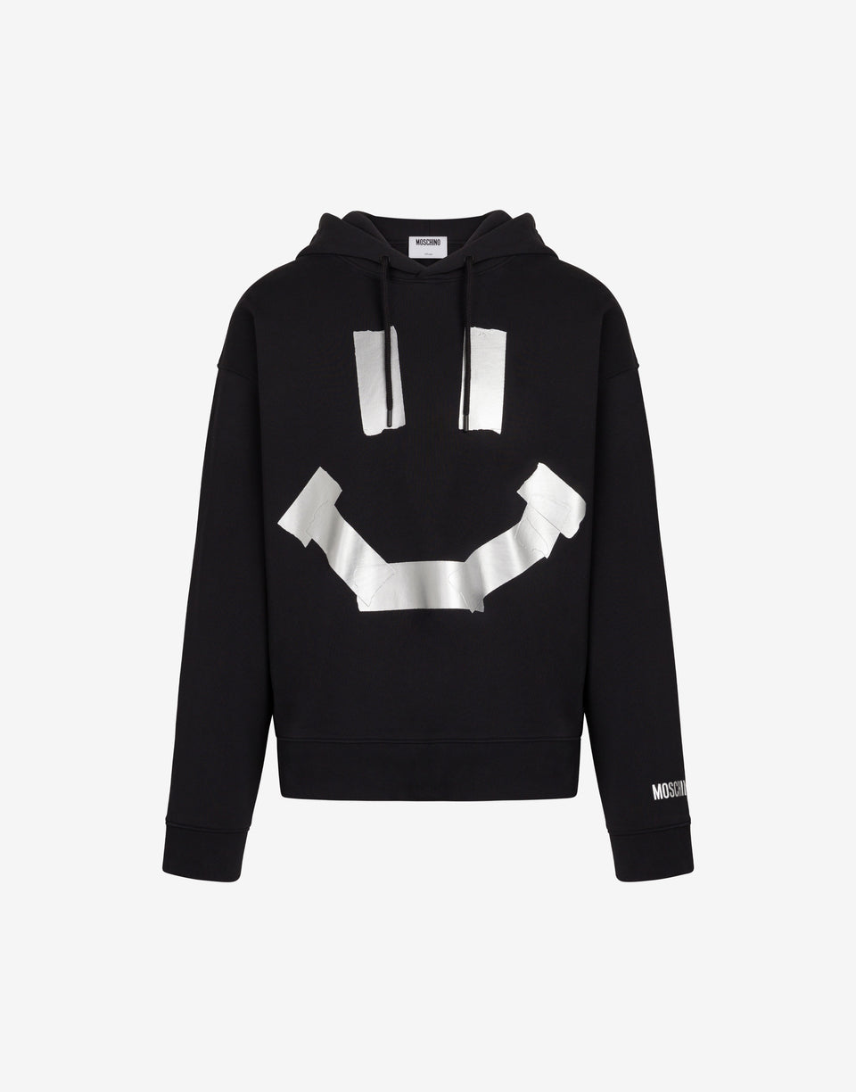 Sudadera de algodón orgánico negra con estampado Smiley® en estilo «trompe-l'œil» con efecto de cinta adhesiva  Negro Moschino 0