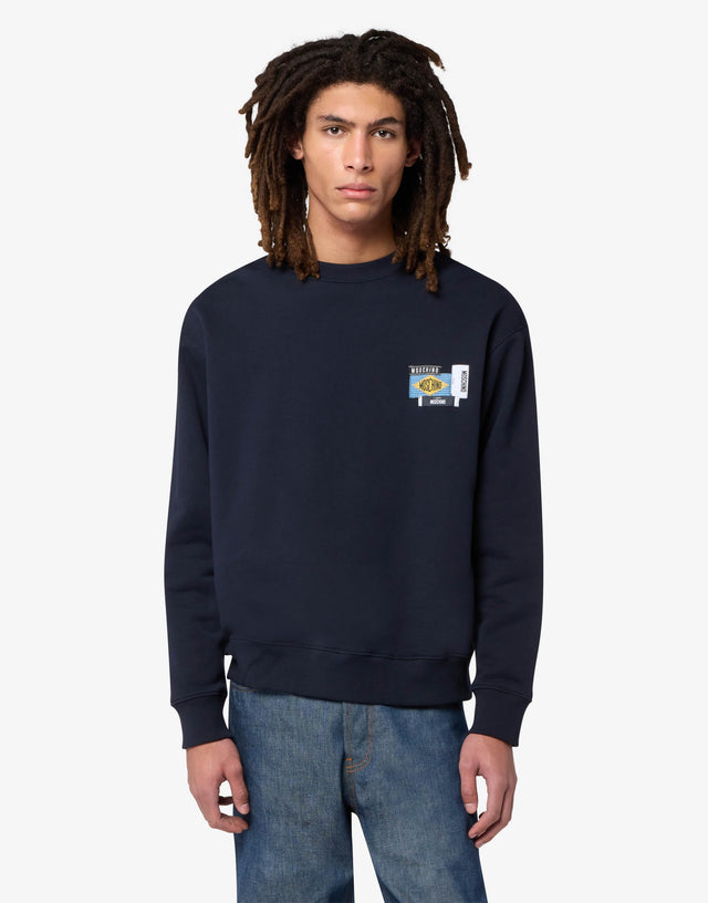Embroidered cotton sweatshirt Blue Moschino 0