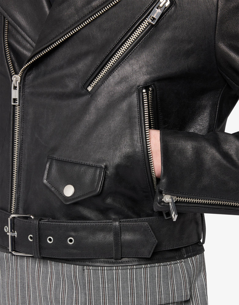 Chaqueta motera de napa desestructurada Negro Moschino 2