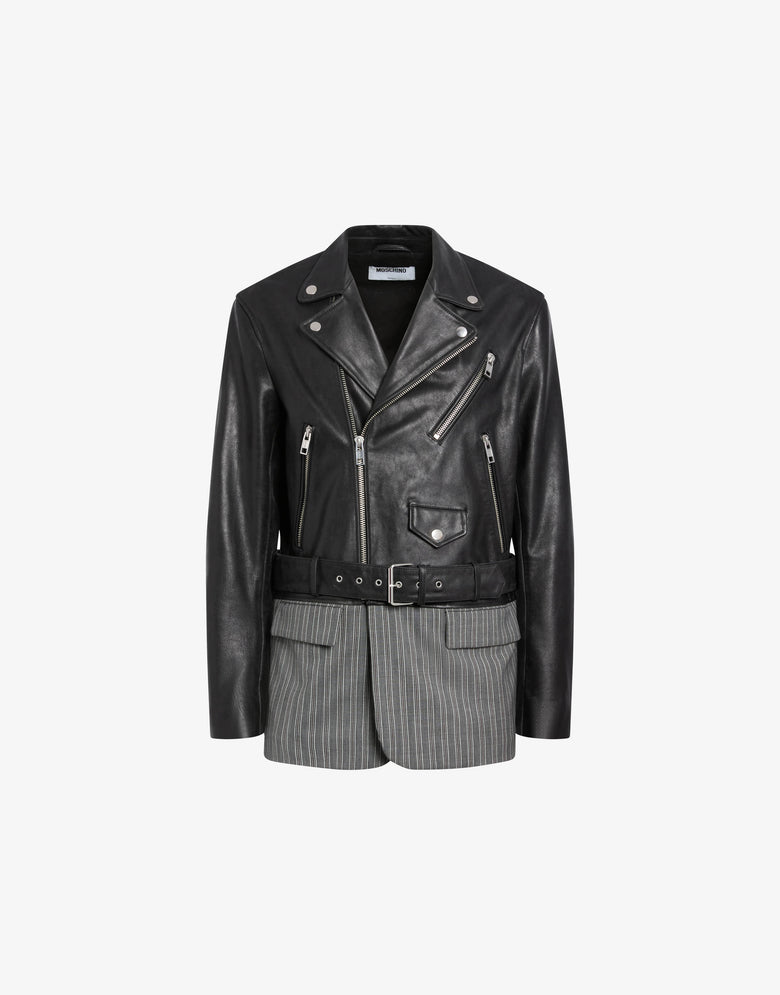 Chaqueta motera de napa desestructurada Negro Moschino 3