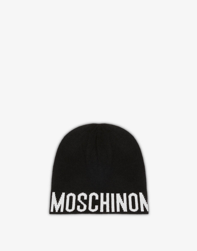 带徽标的羊毛混纺帽子 黑色 Moschino 0