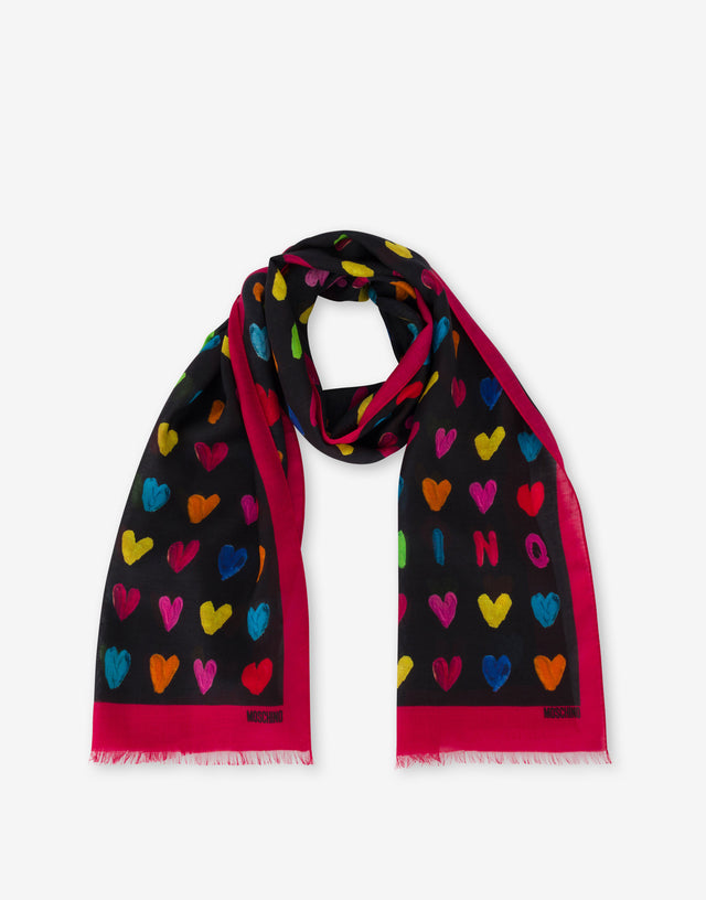 Logo Hearts Scarf Black Moschino 1