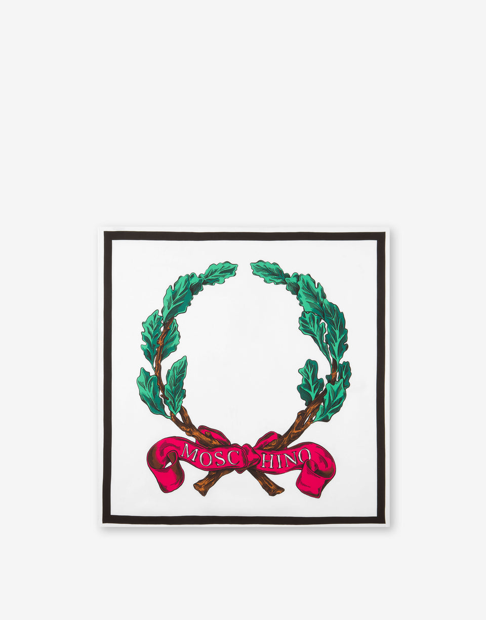 Laurel Crown Logo Silk Scarf White Moschino 0