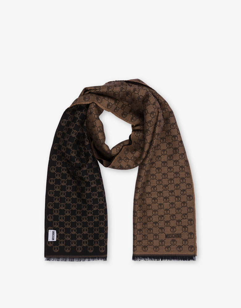 Scarf with all-over Double Question Mark detail Brown Moschino 1