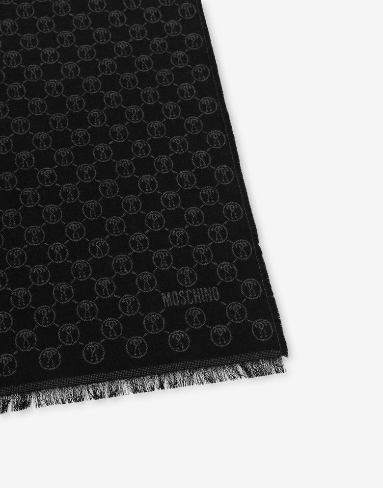 Scarf with all-over Double Question Mark detail Black Moschino 2