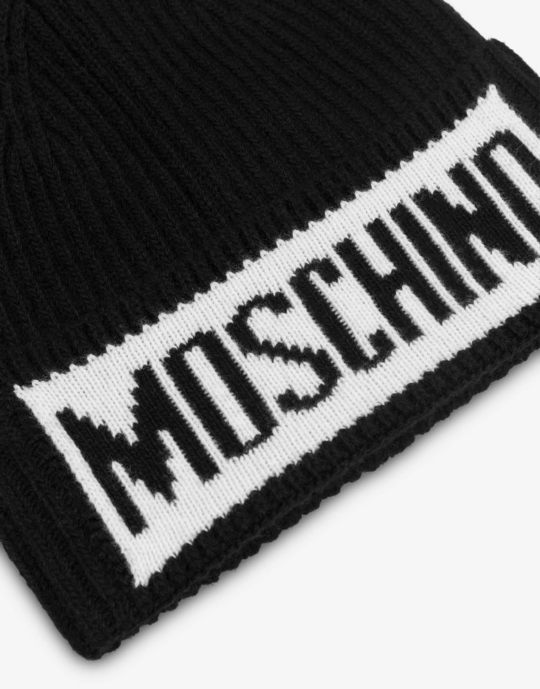 Knit hat with logo Black Moschino 2