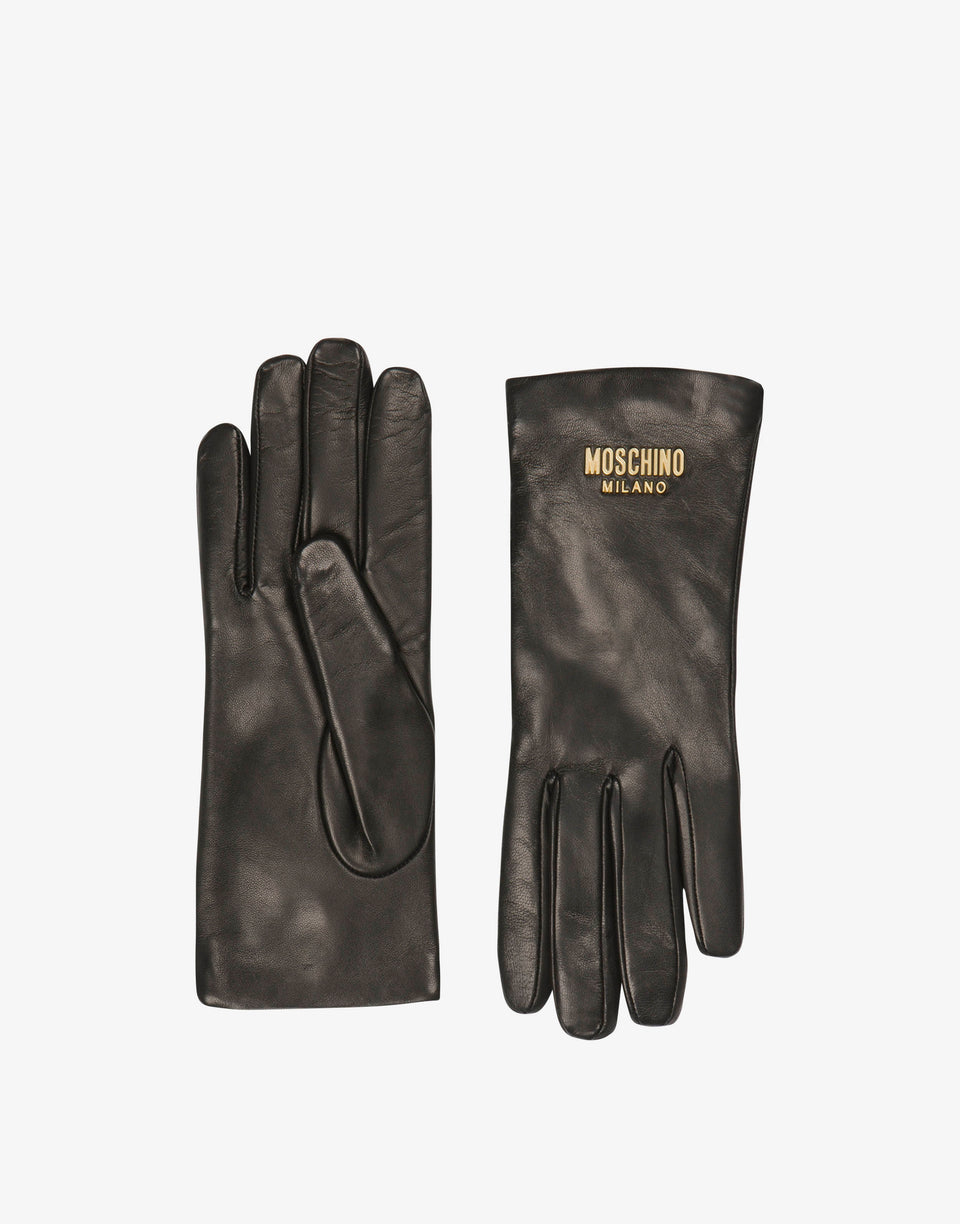 皮手套与商标标志 黑色 Moschino 0