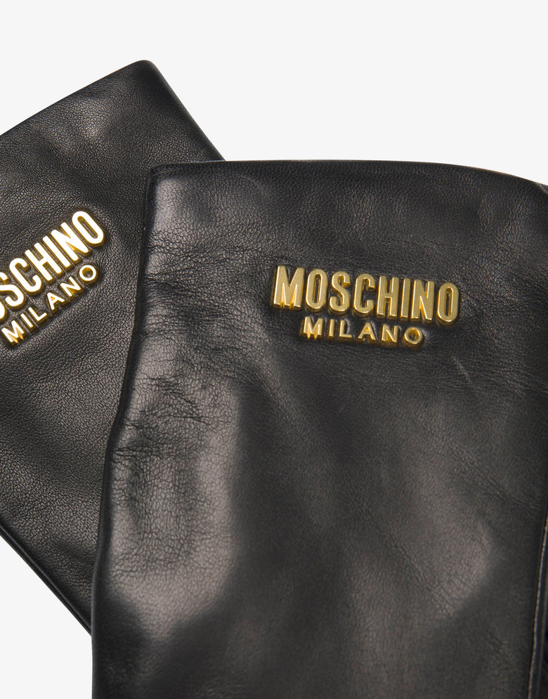 皮手套与商标标志 黑色 Moschino 1