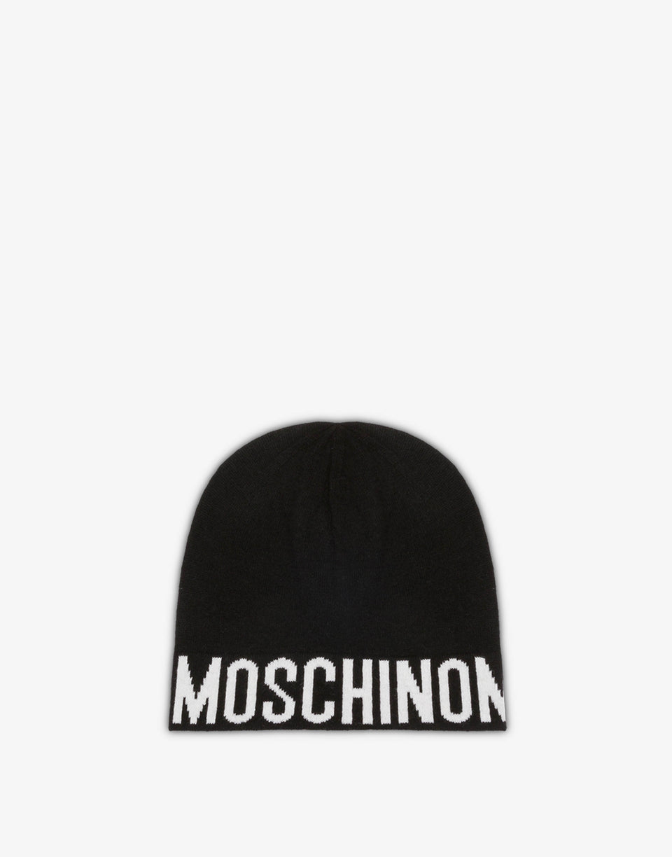 Gorro en mezcla de lana con logo Negro Moschino 0