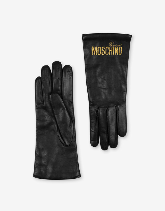 Embroidery Logo纳帕革手套 黑色 Moschino 0