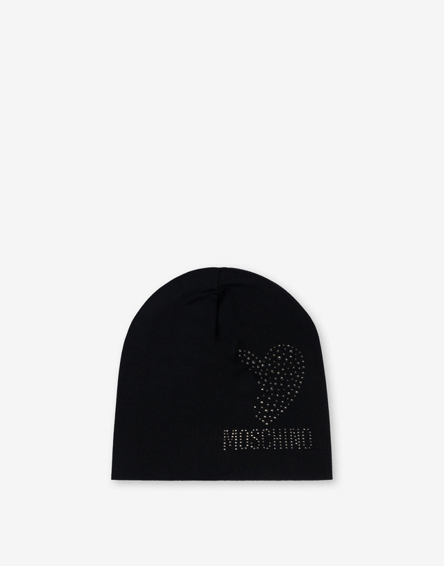 Gorro con corazón y logotipo de lana Negro Moschino 0
