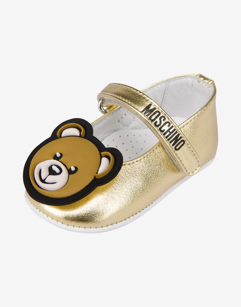 Teddy Bear层压玛丽珍芭蕾平底鞋 金色 Moschino 3