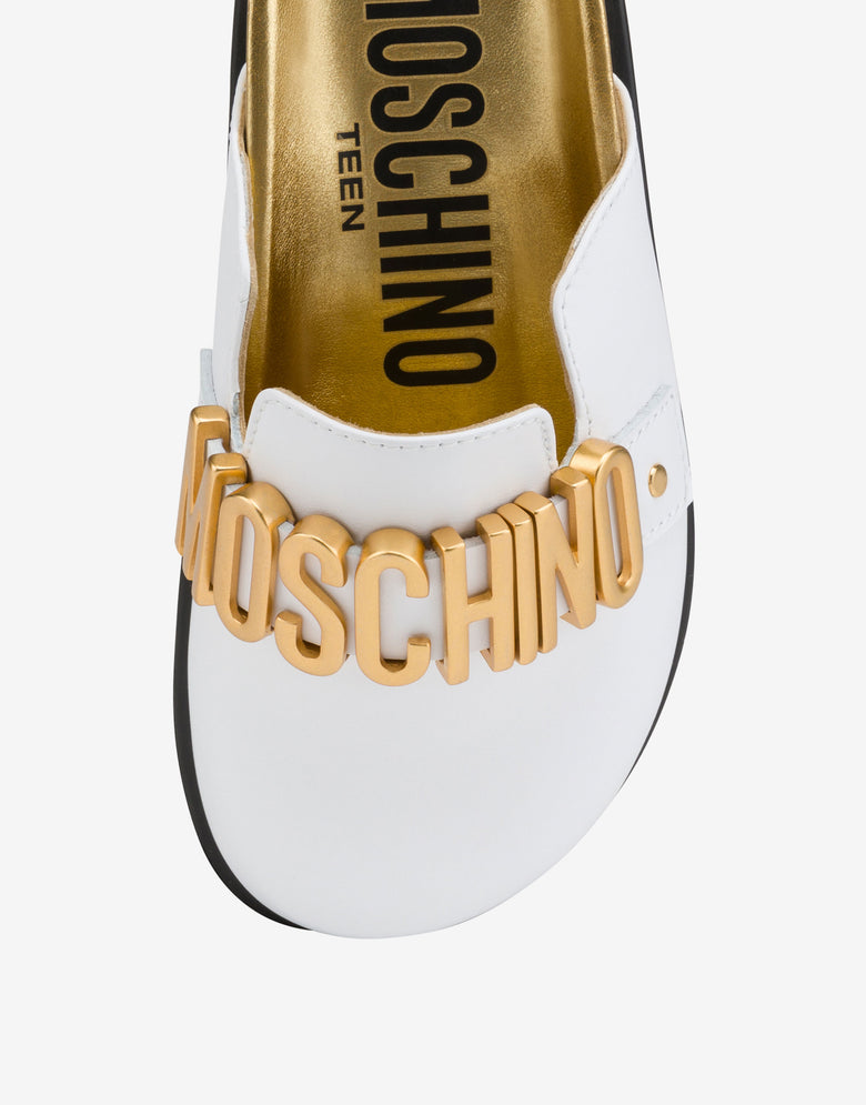Lettering Logo小牛皮木底鞋 白色 Moschino 3
