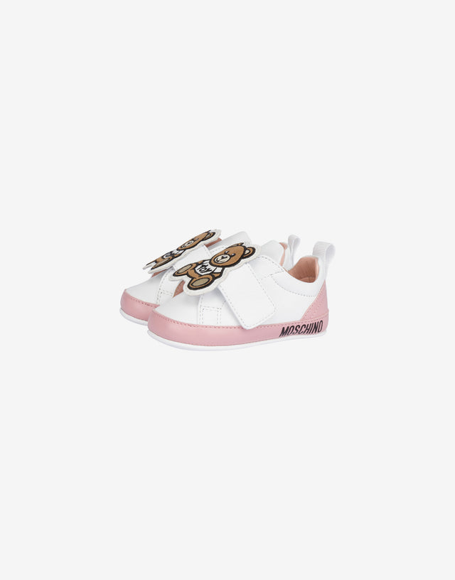 泰迪熊贴饰纳帕革运动鞋 粉红色 Moschino 0