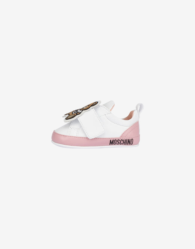 泰迪熊贴饰纳帕革运动鞋 粉红色 Moschino 1