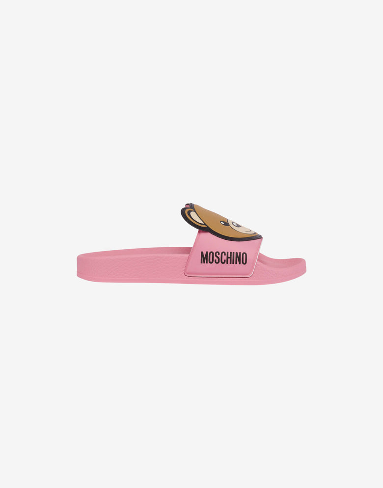 大泰迪熊贴饰PVC泳池凉拖 粉红色 Moschino 1